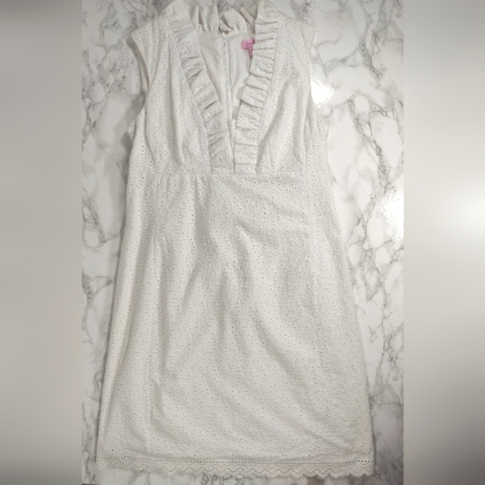 Lilly Pulitzer Tilsbury Dress In White Eyelet Lace Size 8